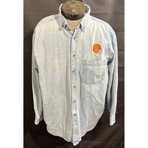 Cleveland Browns Shirt Mens XL Denim Blue Button Front NFL Football Pro Edge
